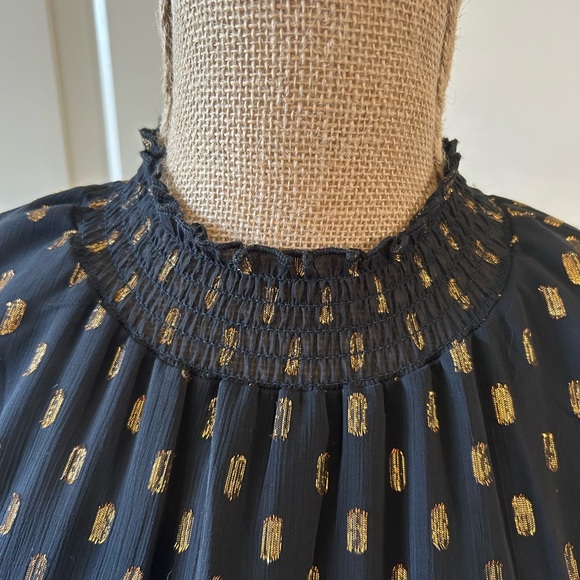 O.P.T. Black & Metallic Gold Fleck Chiffon Mini Dress Size M - Picture 7 of 12